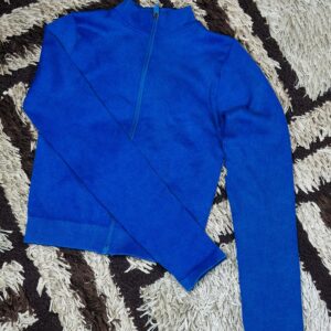 13 to 16 years children blue fall zip high neck knitted sweater