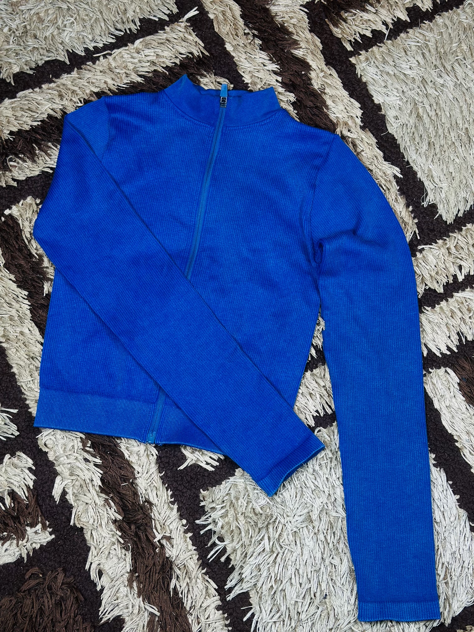13 to 16 years children blue fall zip high neck knitted sweater