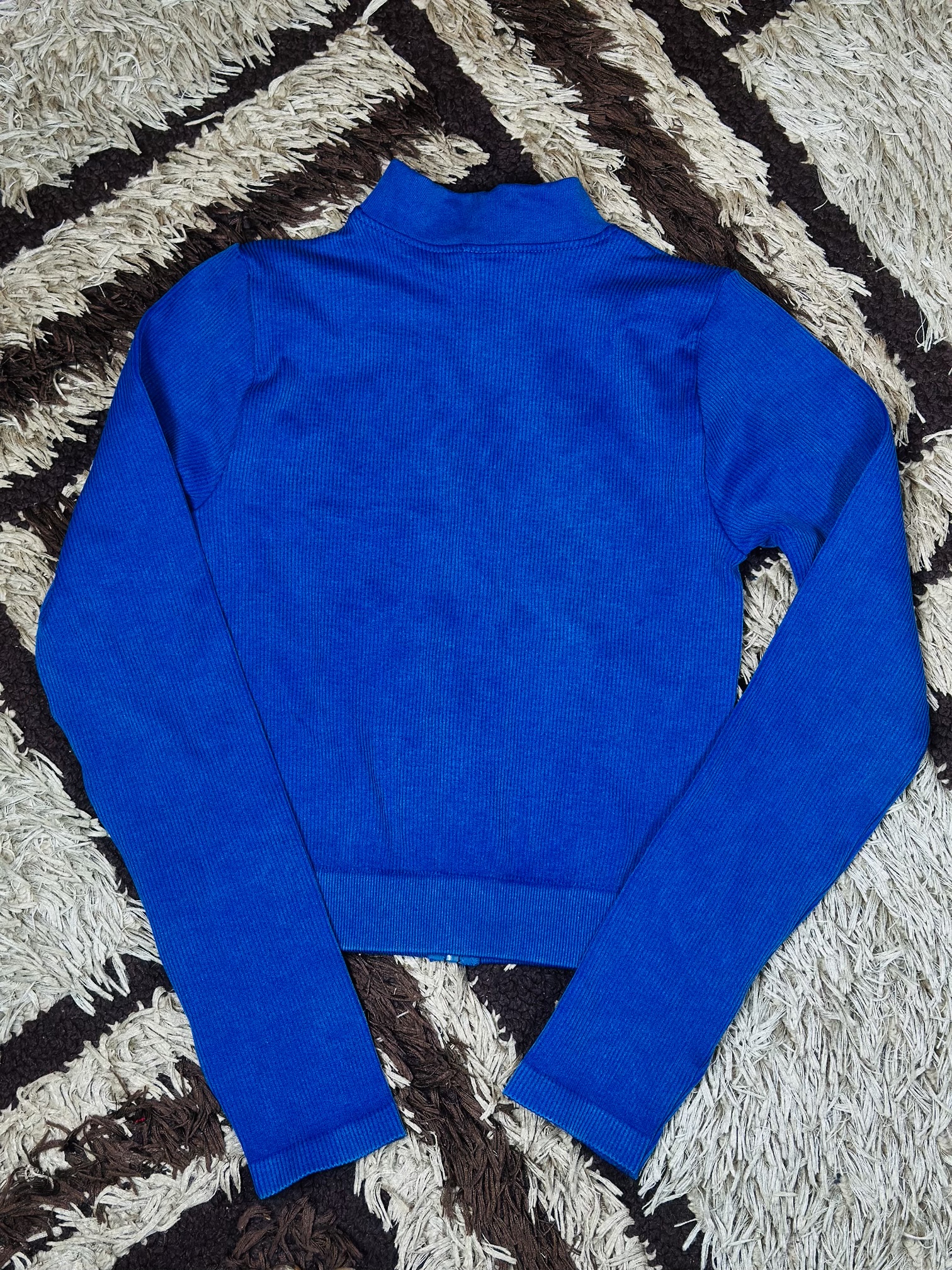 13 to 16 years children blue fall zip high neck knitted sweater