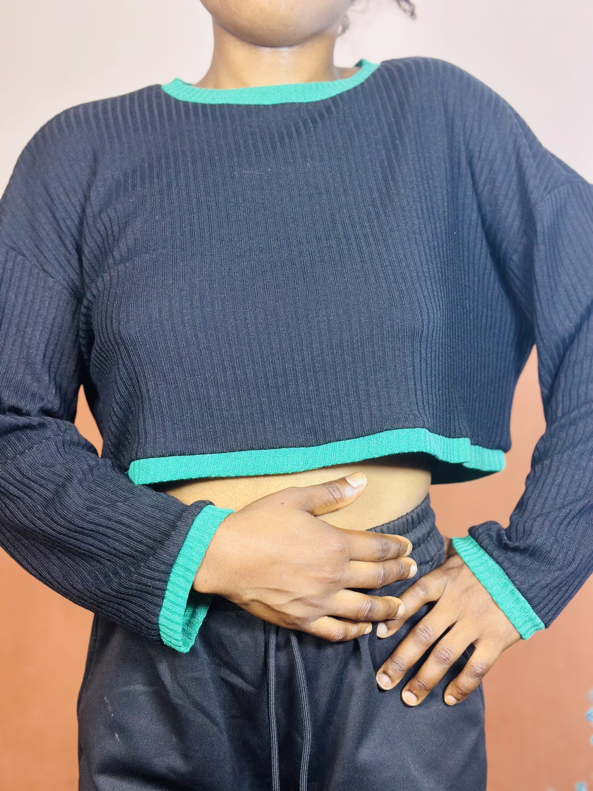 36 Black Cropped Long sleeve Top