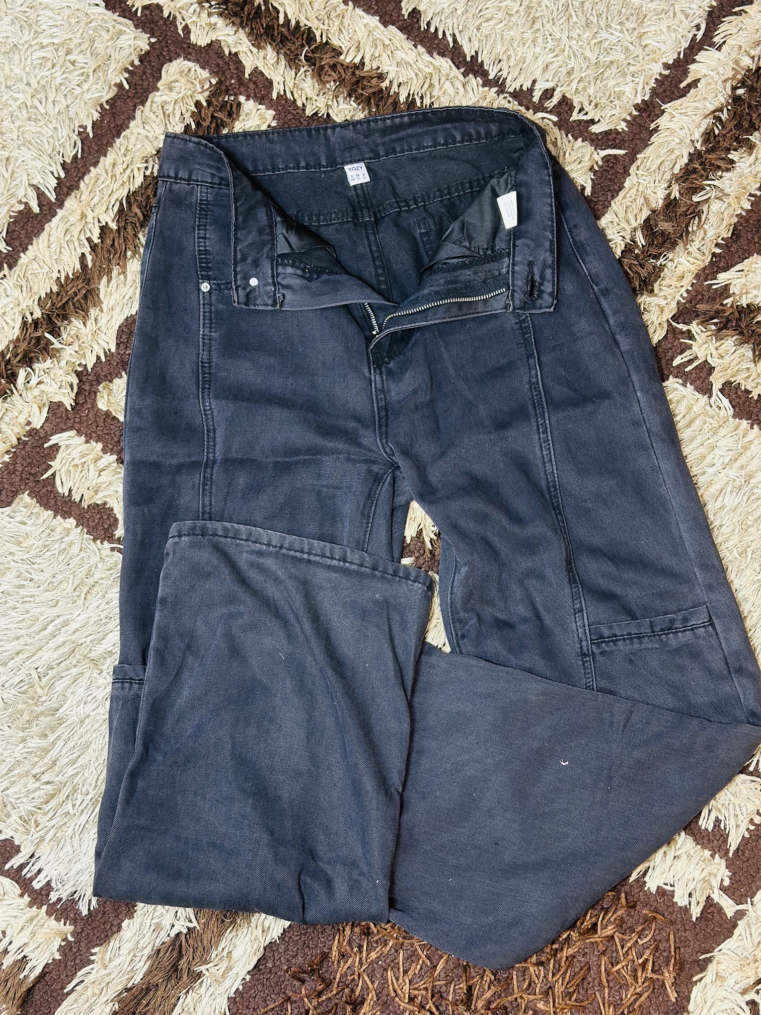 Black Denim Wick Leg Cargon Jeans