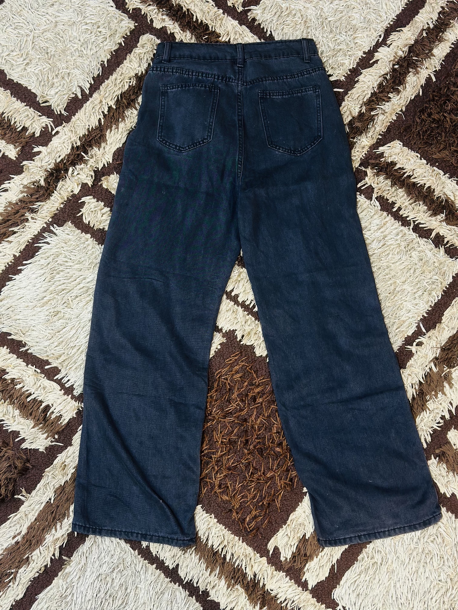 Black Denim Wick Leg Cargon Jeans
