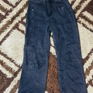 Black Denim Wick Leg Cargon Jeans