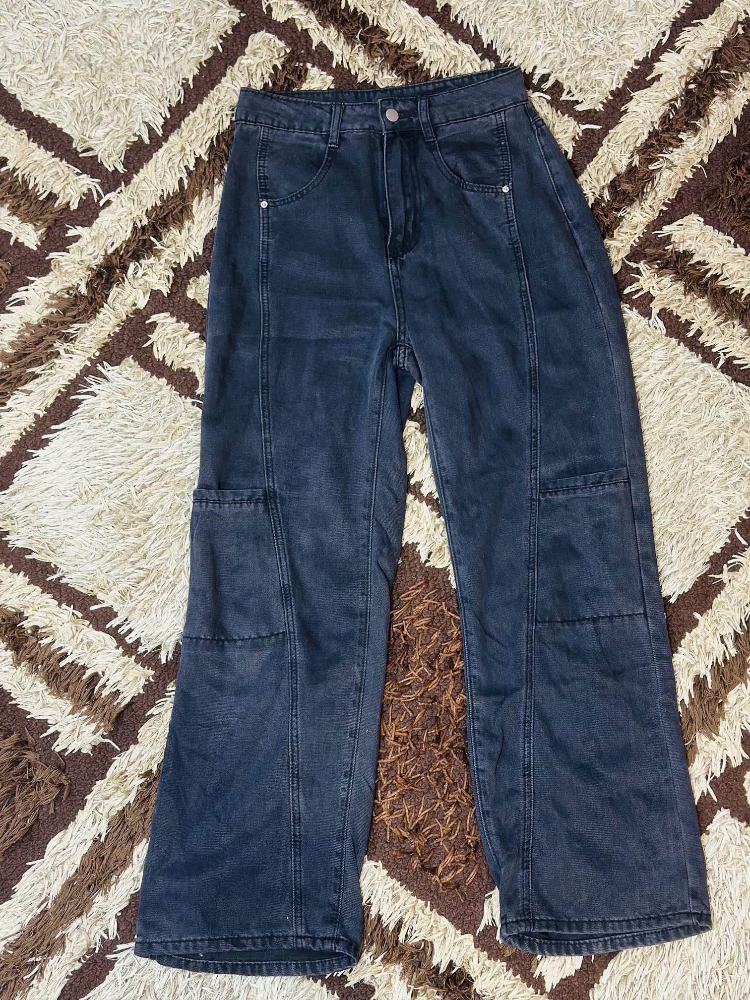 Black Denim Wick Leg Cargon Jeans