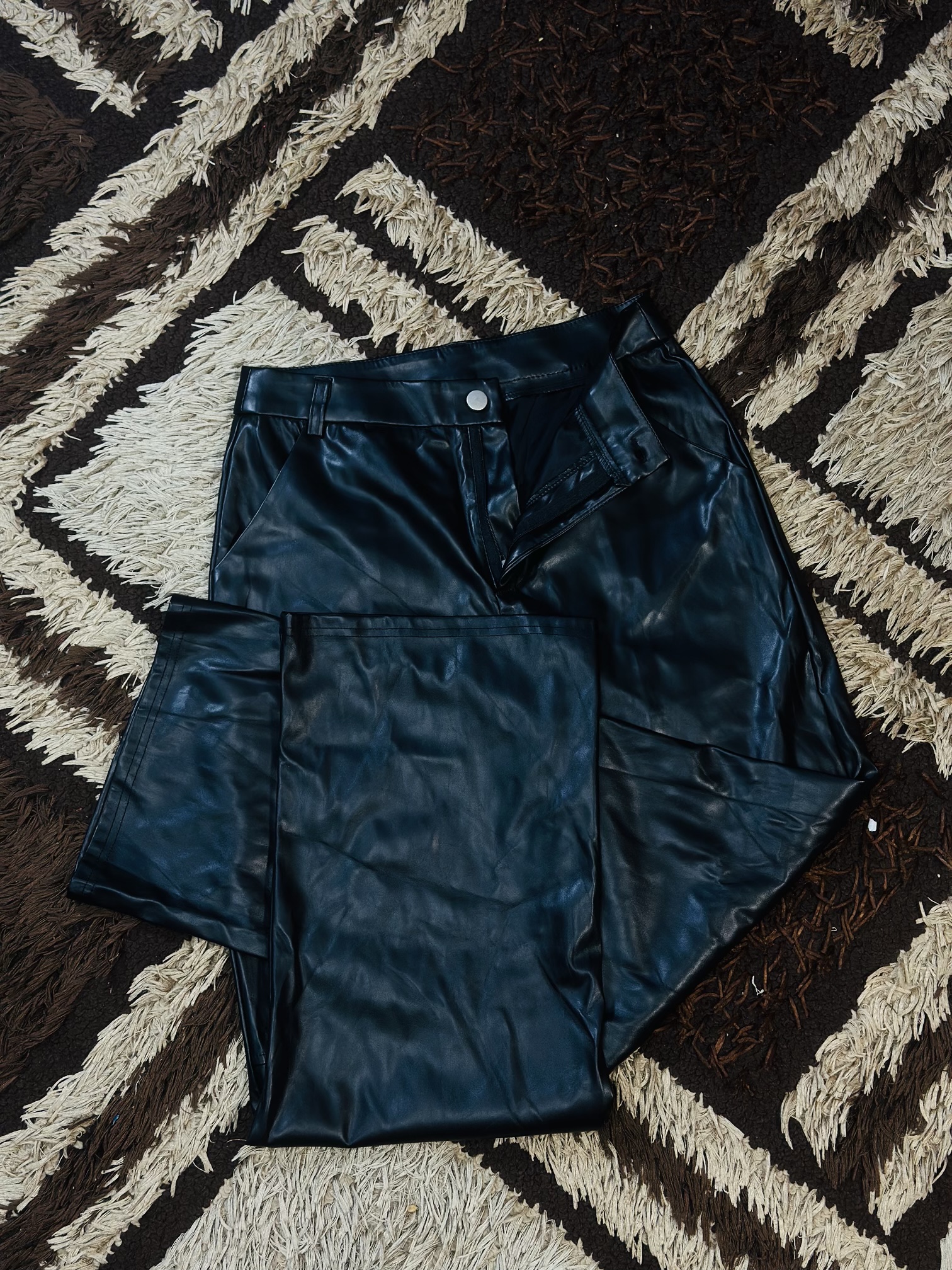 Black Faux Leather Wide Leg Trouser