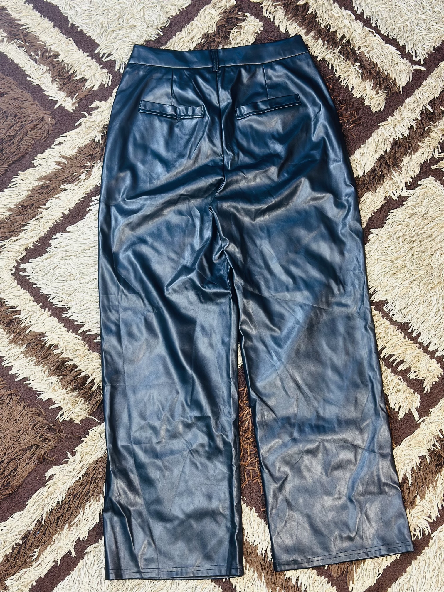 Black Faux Leather Wide Leg Trouser