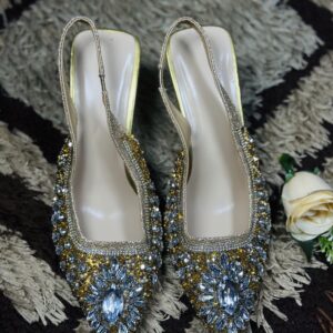 40 Women Elegant Embellished Gold Pointed Toe Muscle Heels Shoe