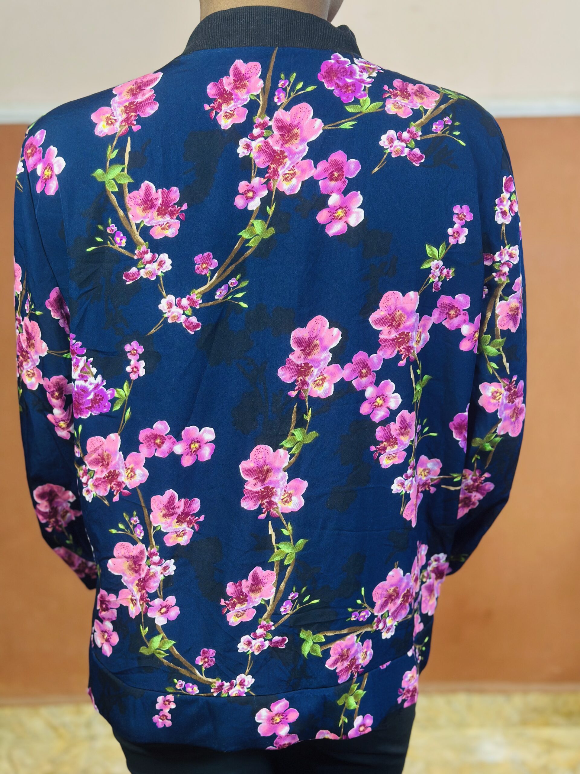 48 Navy Floral Zip Up Bomber Cardigan