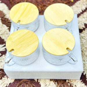 4Pcs Set Vintage Clear Embossed Glass cup