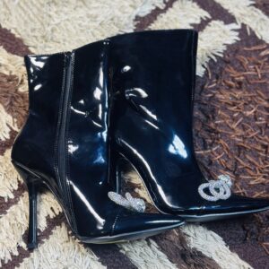 7 Black Patent Diamante Stiletto Ankle Boot