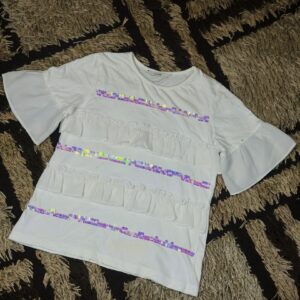 8 to 10 years children tired ruffle white short sleeve top