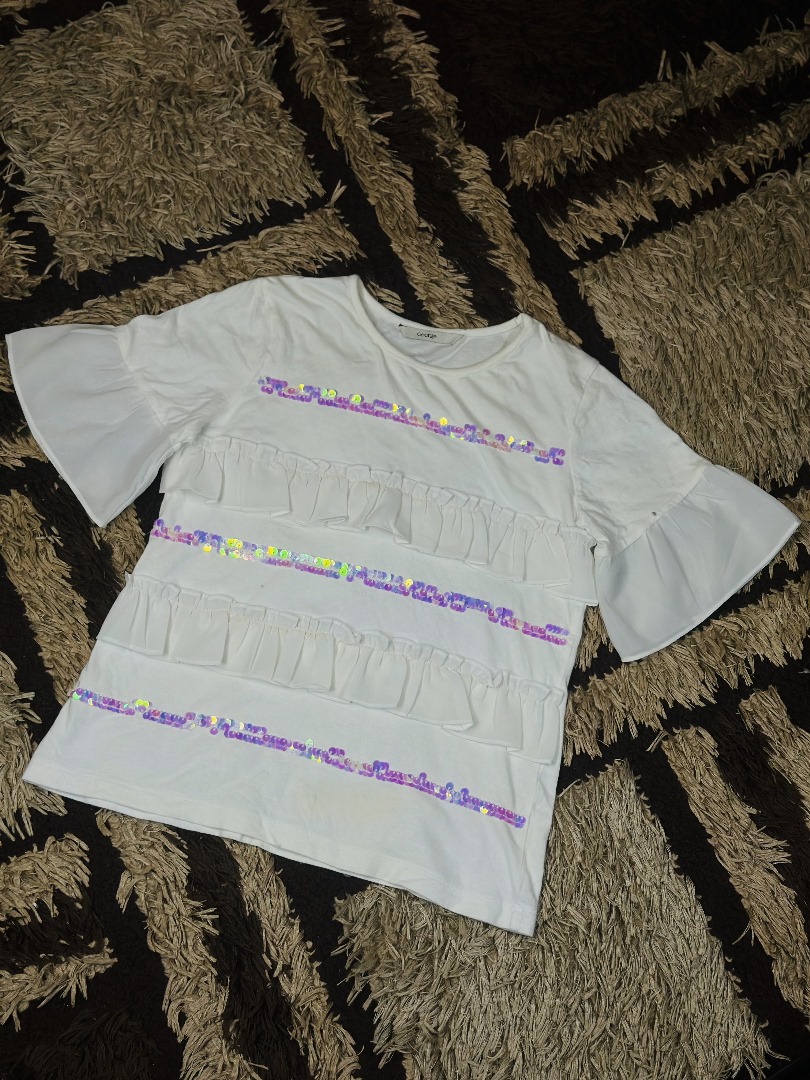 8 to 10 years children tired ruffle white short sleeve top