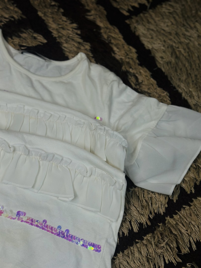 8 to 10 years children tired ruffle white short sleeve top