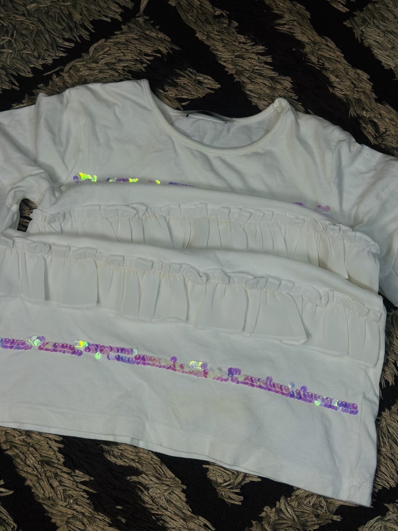 8 to 10 years children tired ruffle white short sleeve top