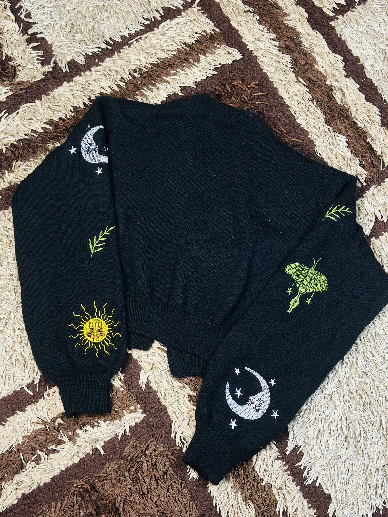 9 to 15 Years Children Black Embrodery cute Cropped Cardigan