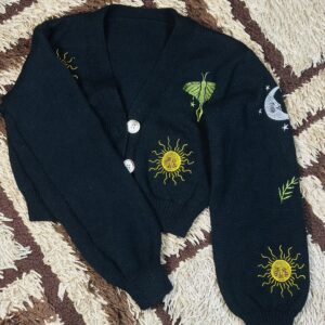 9 to 15 Years Children Black Embrodery cute Cropped Cardigan