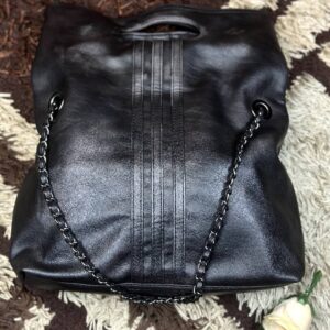 Black Faux Leather Tote Chain Strap Bag