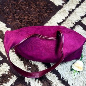 Burgundy Suede Faux Leather Shoulder Bag