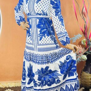 Elegant Floral Print Belted Dress