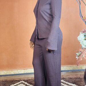 Frenchy Solid Button Up Brown Shirt and Pants