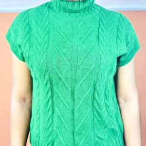 Green Sleeveless Cable Knit Turtleneck Sweater Vest