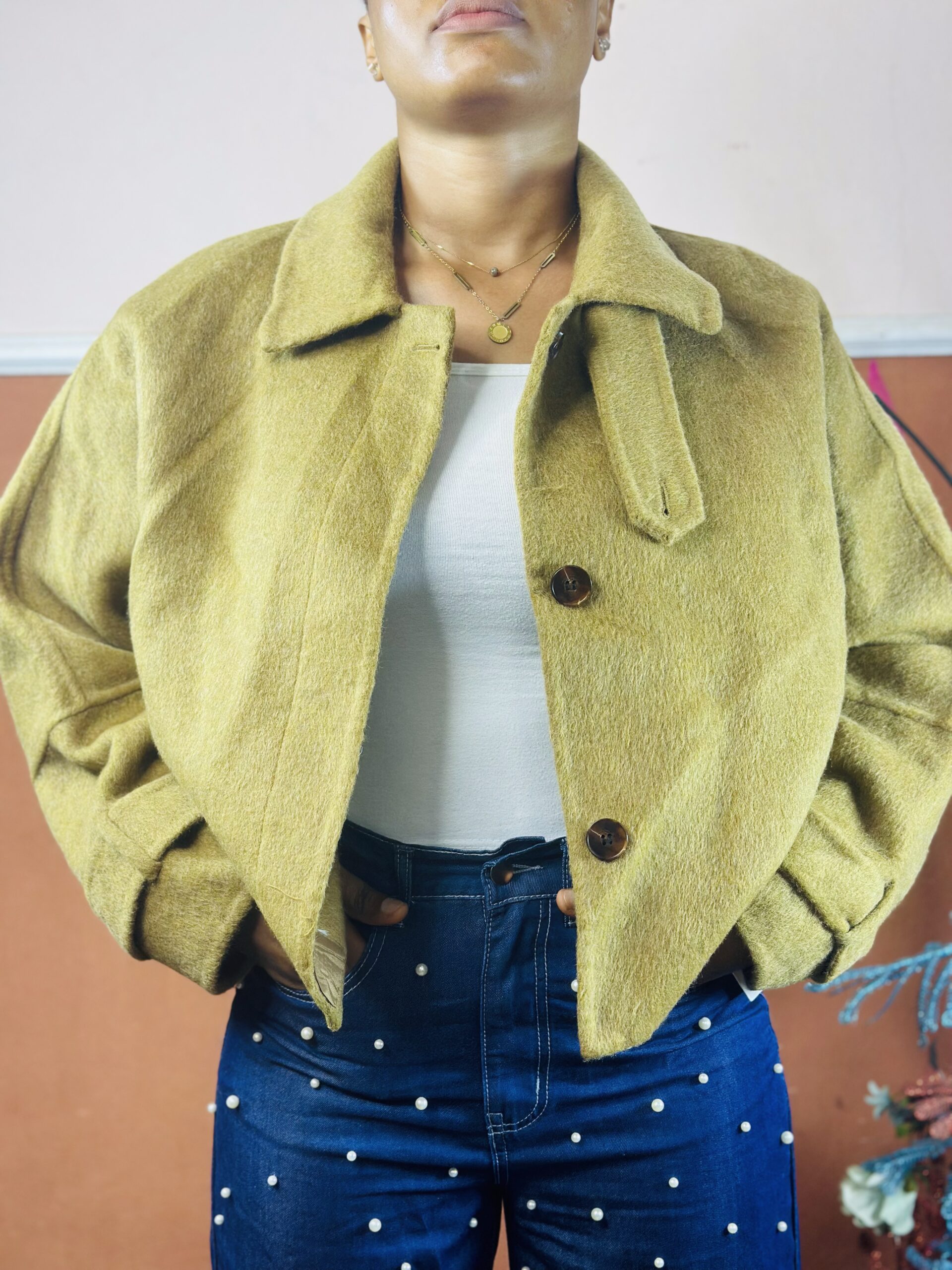 Khaki Oversized Bomber Jacket