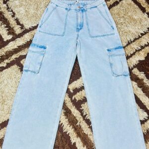 Light Blue Wide-Leg Cargo Denim Jeans