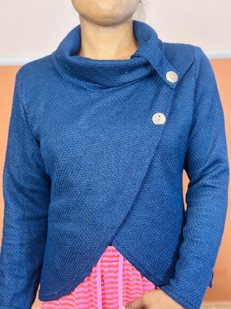 Navy Blue Woomen Knit Wrap Cardigan