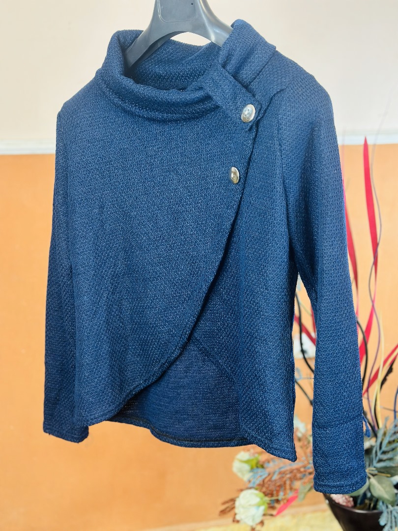 Navy Blue Woomen Knit Wrap Cardigan