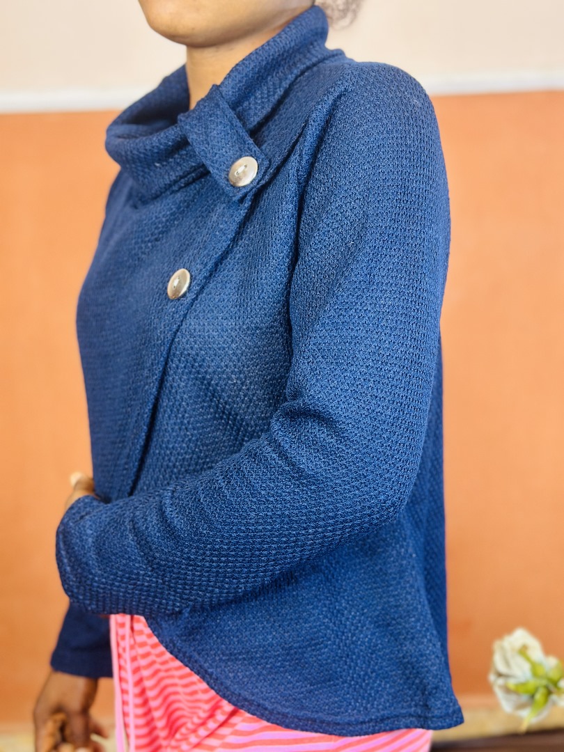 Navy Blue Woomen Knit Wrap Cardigan