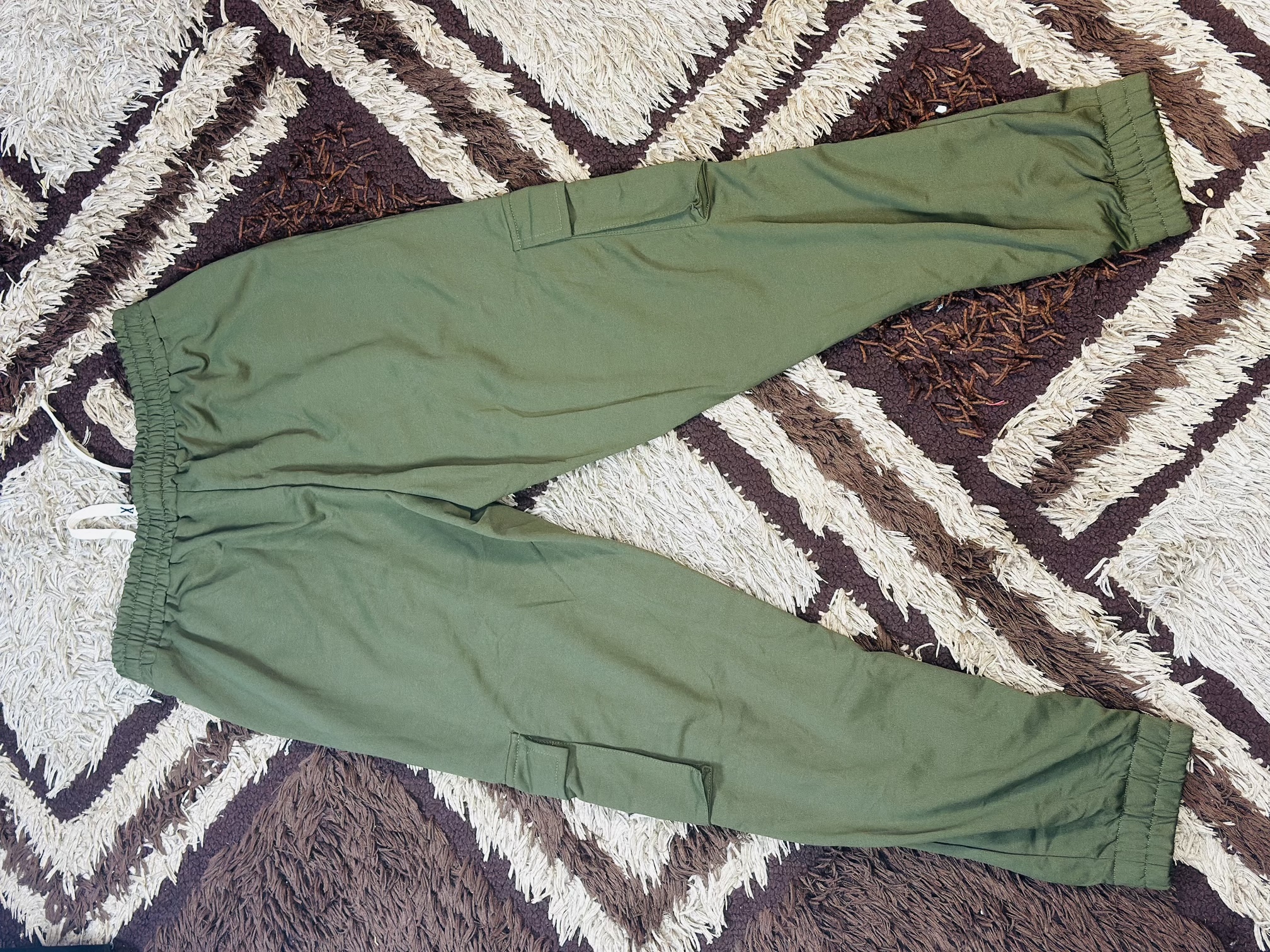 Olive Green Men Cargo Polyester Sport Pants