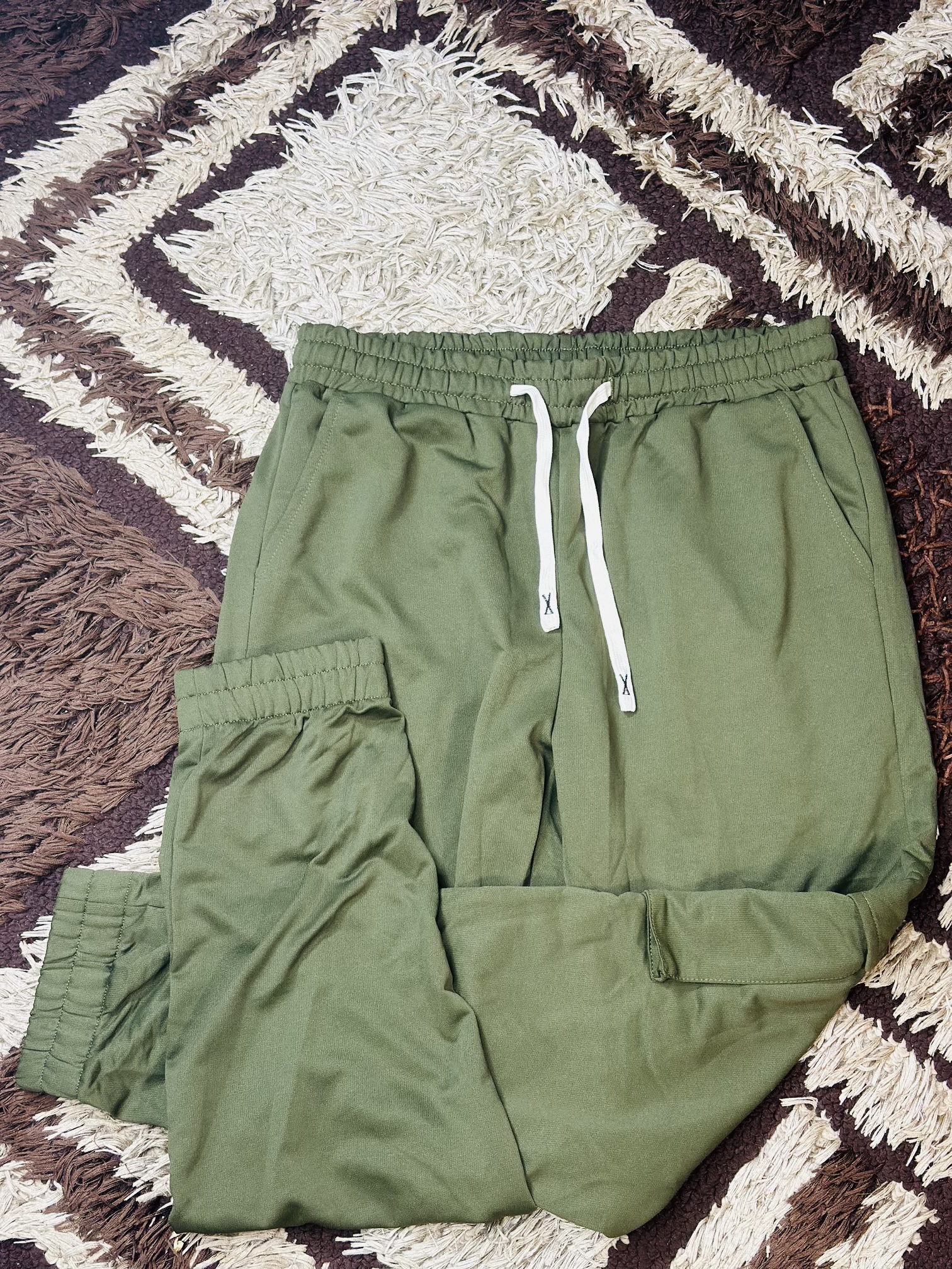 Olive Green Men Cargo Polyester Sport Pants
