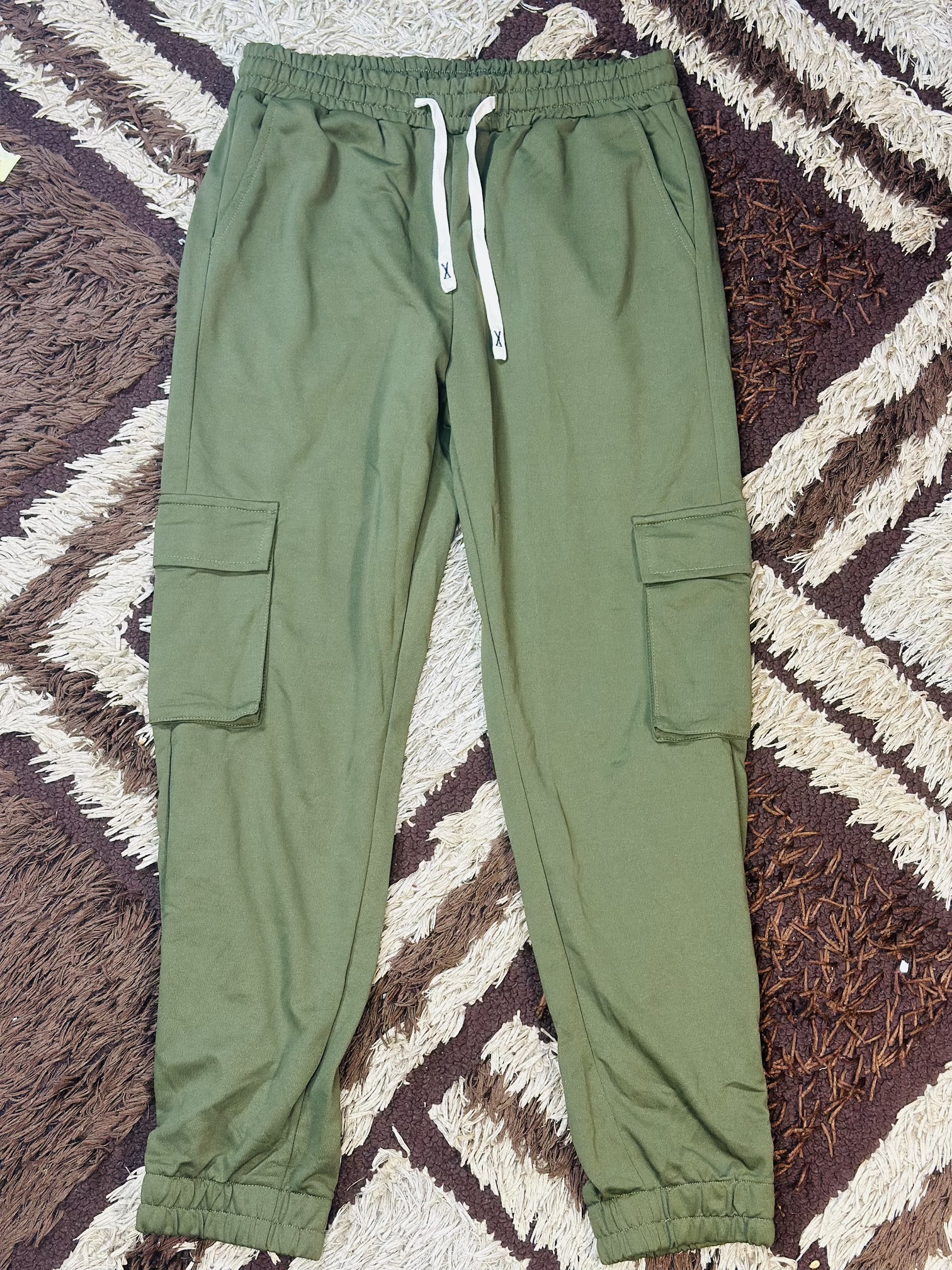 Olive Green Men Cargo Polyester Sport Pants