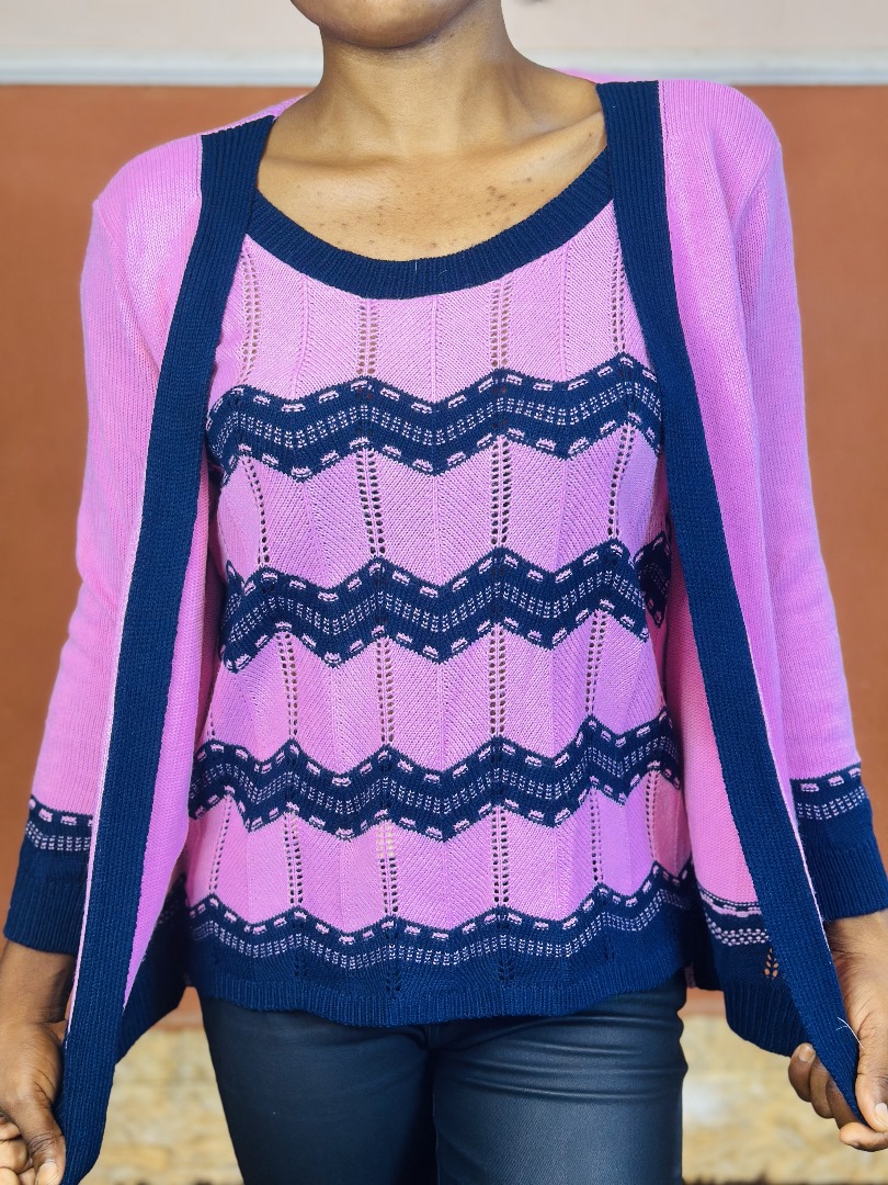 Pink and Blue Open Front Knit cardigan