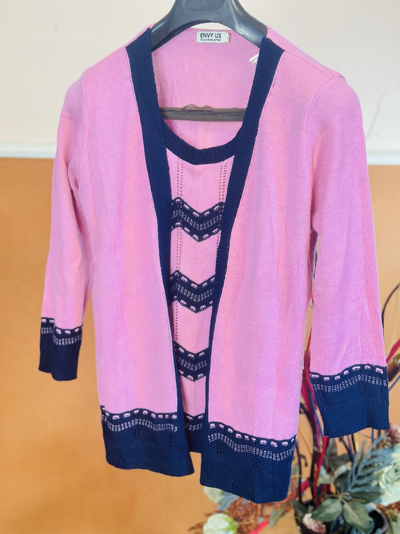 Pink and Blue Open Front Knit cardigan