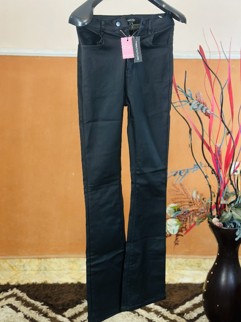 Pretty Little Thing Black Coated Skinny Flared Leg Jeans