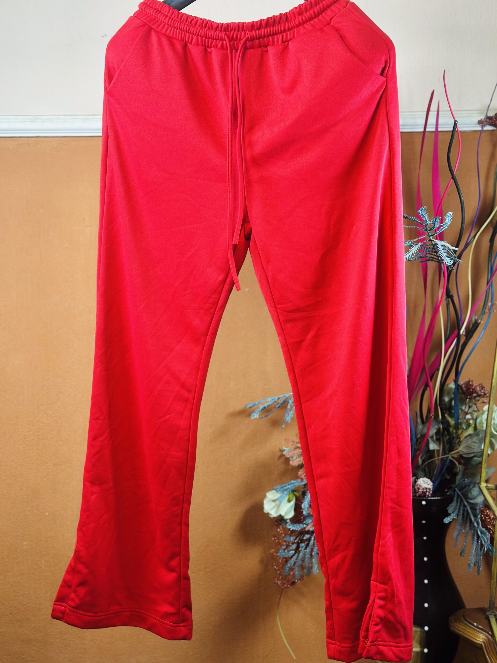 Red Track Suit Plullover Hoodie and Wide Leg Pant