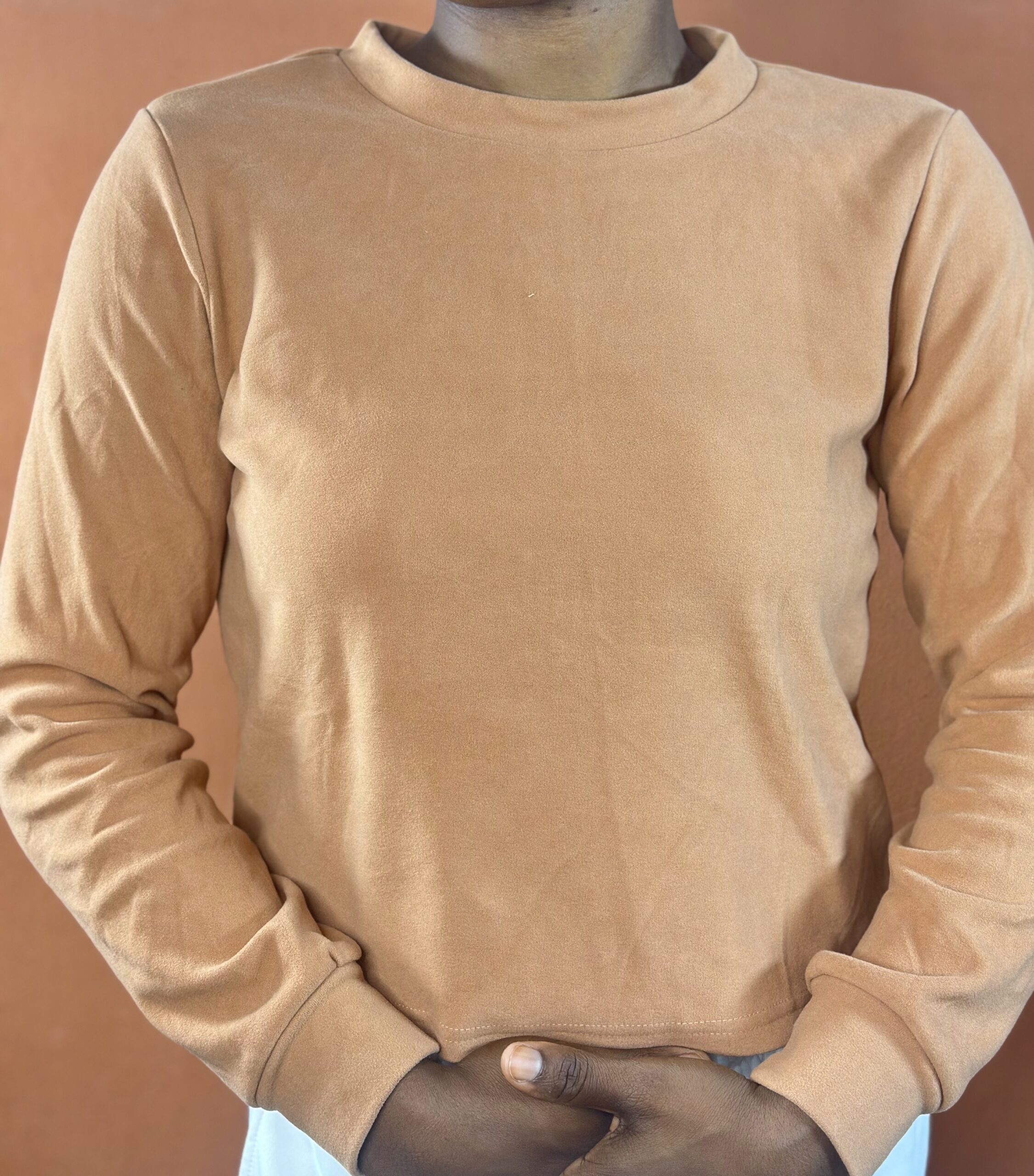 Reiss Sand Edith Jersey Stretch Ruched cropped Top - Image 5