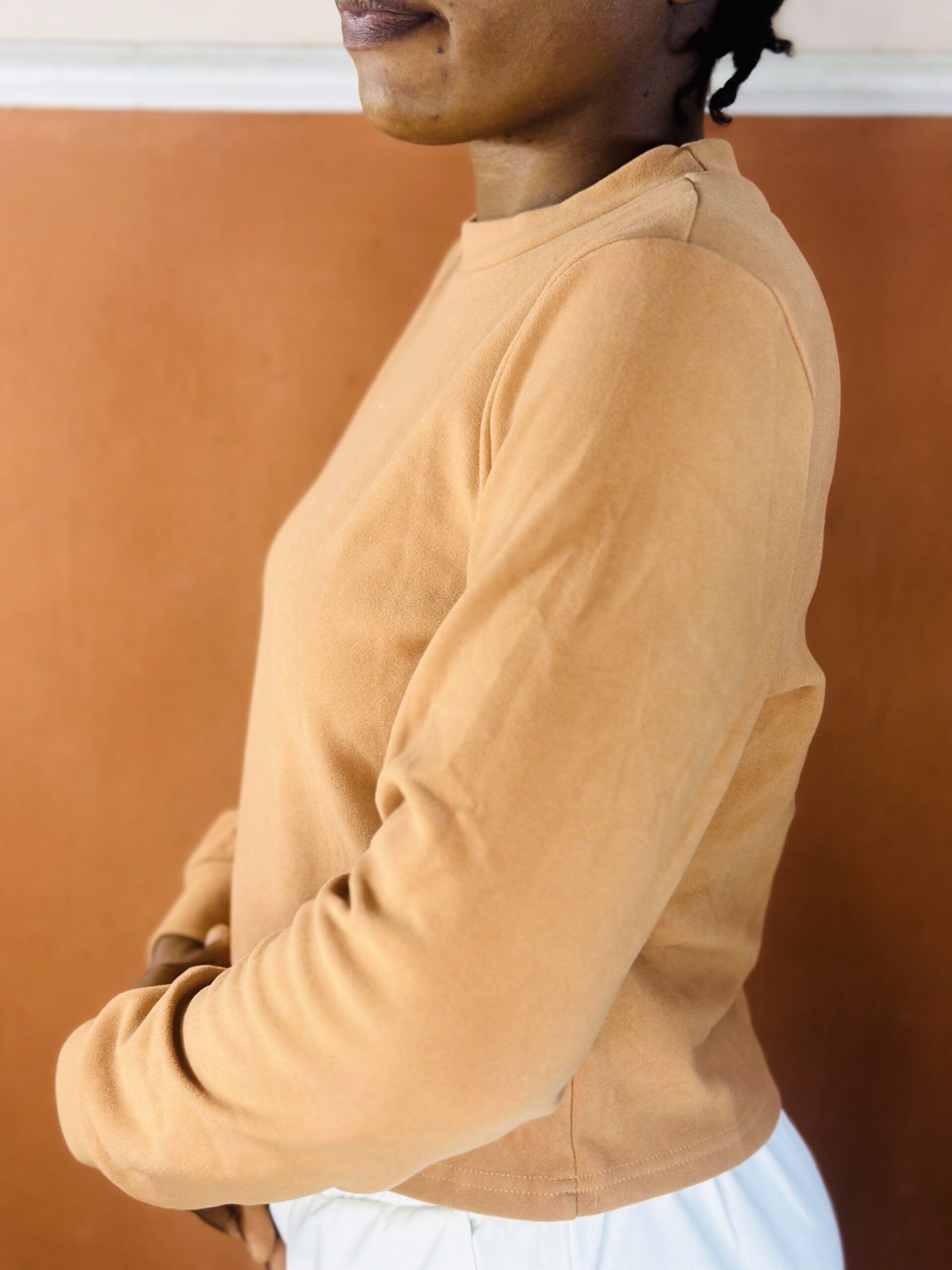 Reiss Sand Edith Jersey Stretch Ruched cropped Top