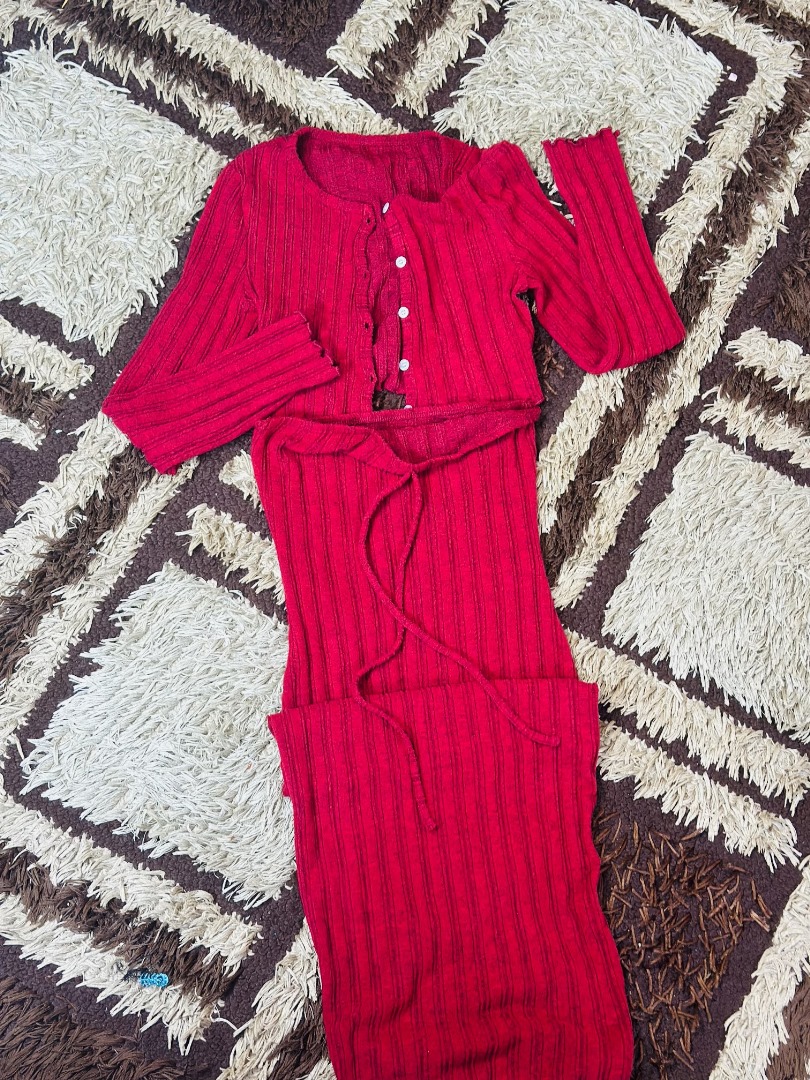 Ribbed Long sleeve Cropped Cardigan and Long Skirt