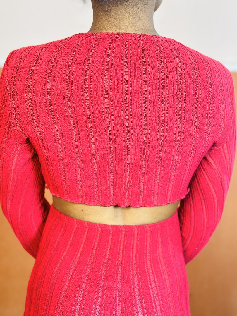 Ribbed Long sleeve Cropped Cardigan and Long Skirt