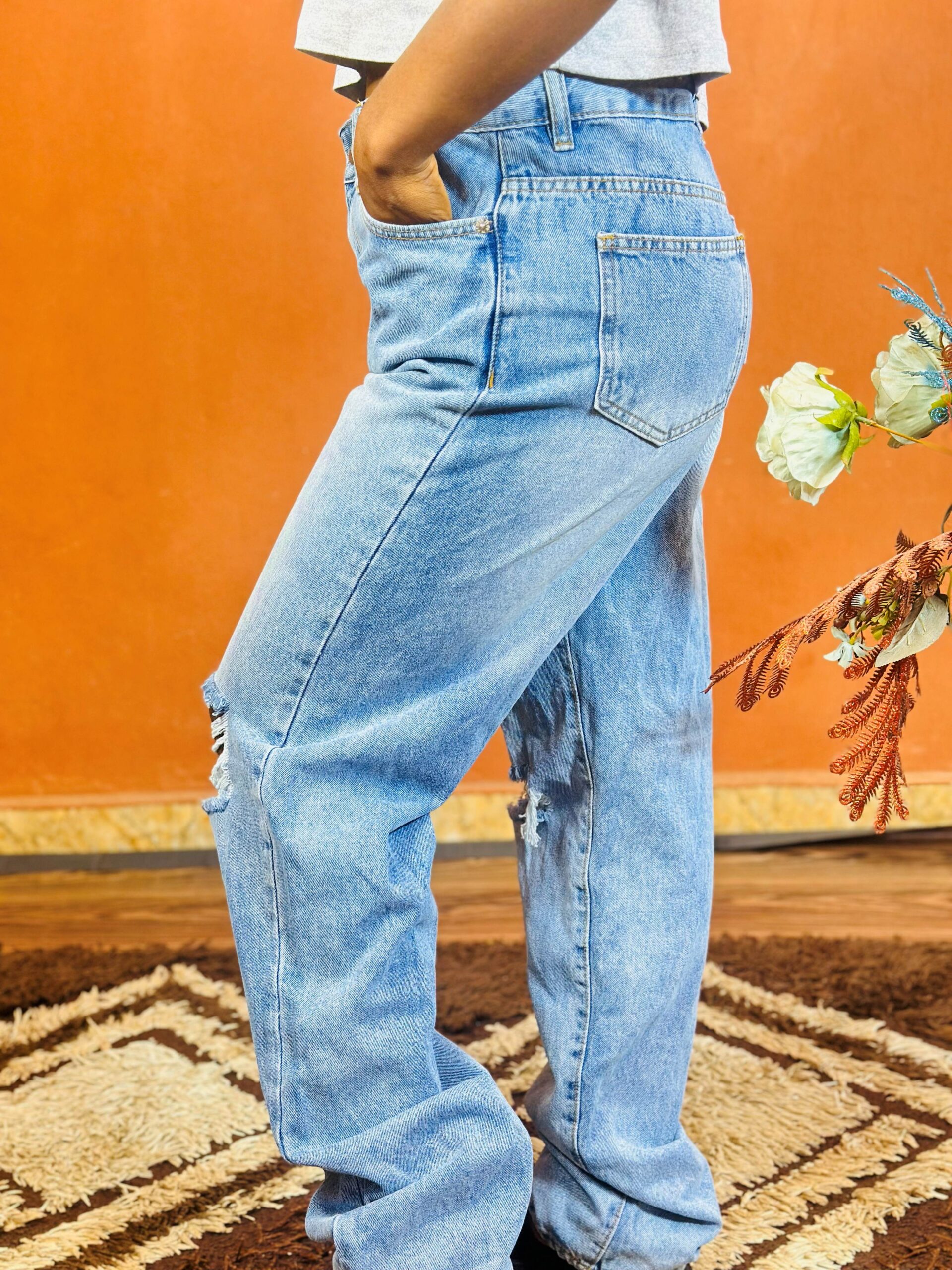 Sky Blue Knee Cut Crazy Jean