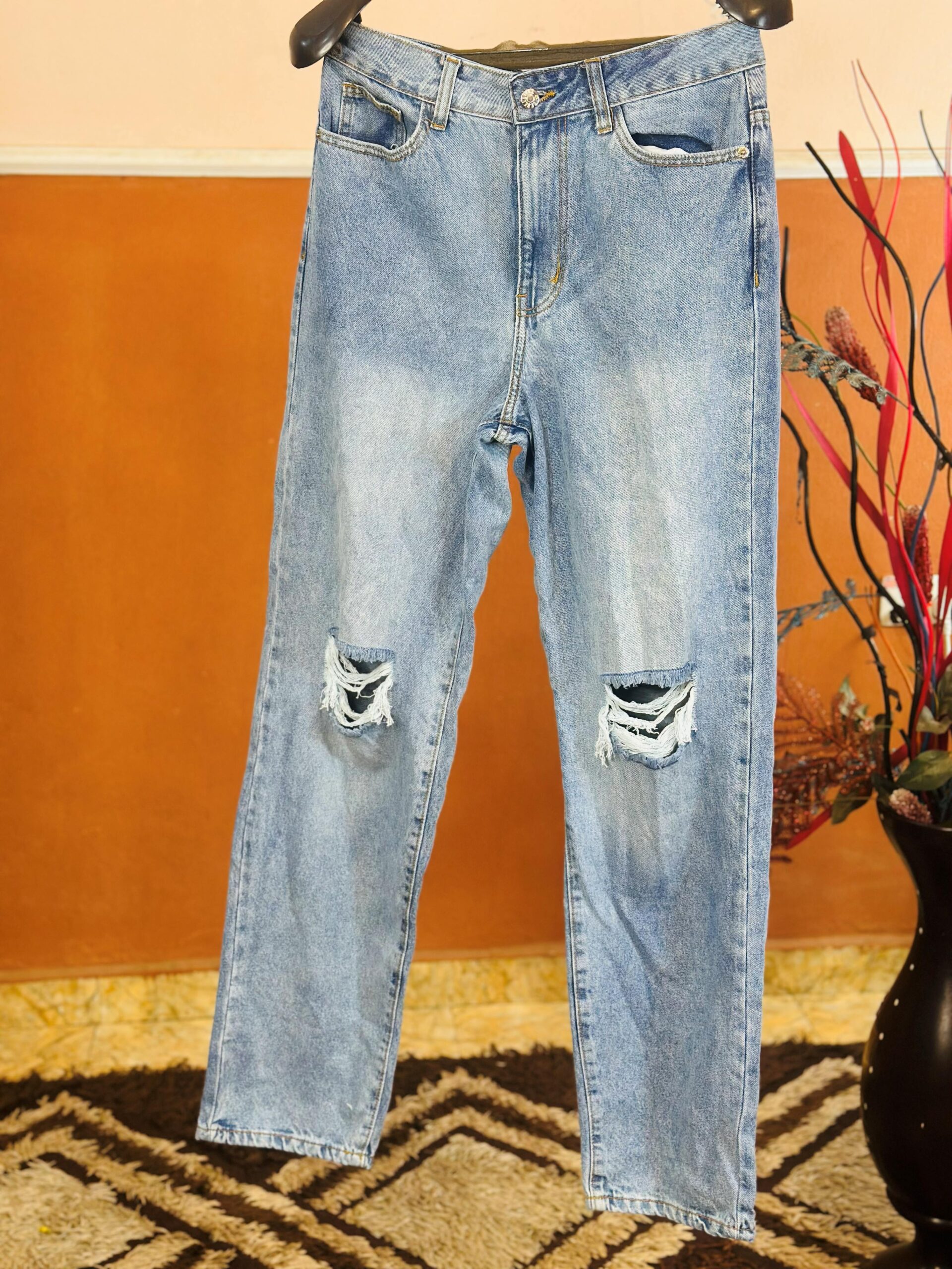 Sky Blue Knee Cut Crazy Jean