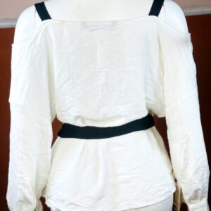 White Zara Wrap Blouse with a Black Tie Belt