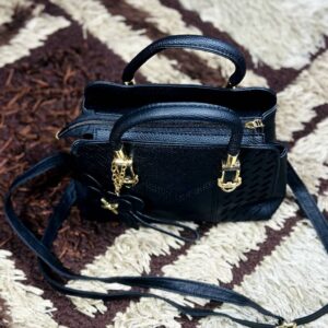 Women Black Faux Leather Strap Headbag