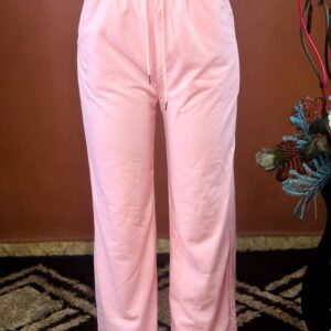 Women Linen SoftFabric Wide-Leg Pants Pink