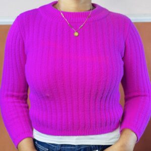 Women Magenta Crochet Pullover Sweater
