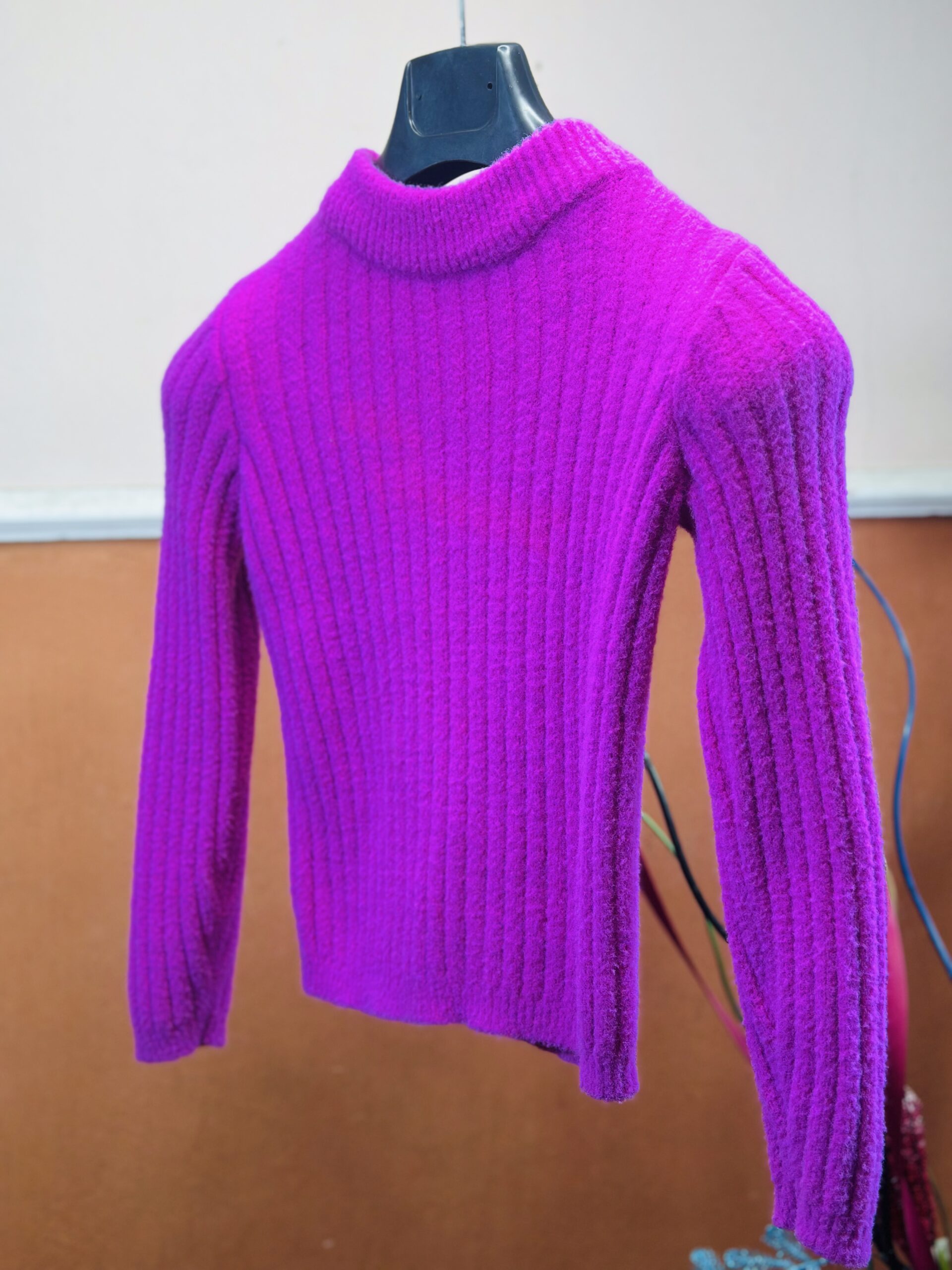 Women Magenta Crochet Pullover Sweater