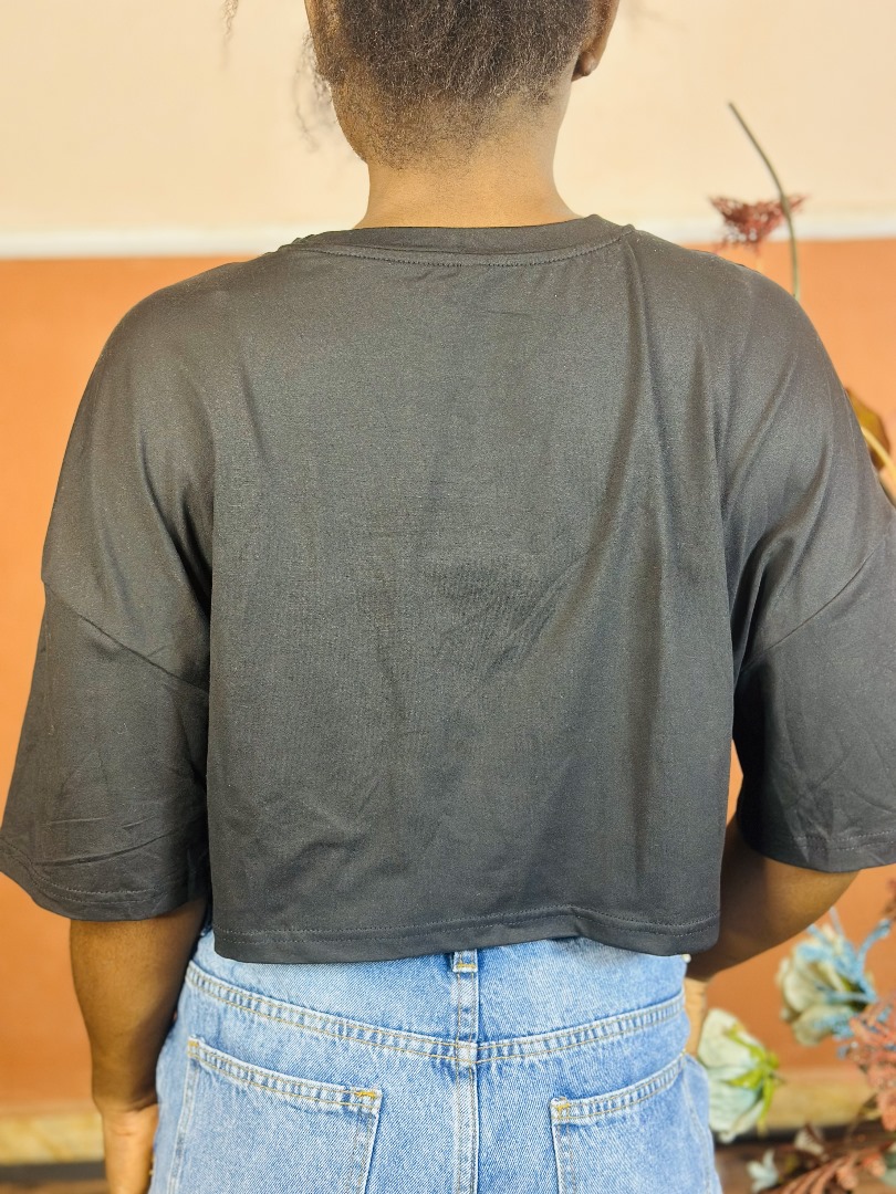 Women Short Sleeve Black Top