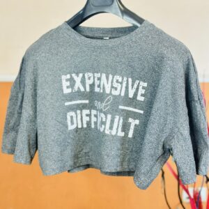 Women Short Sleeve Grey Crop Top